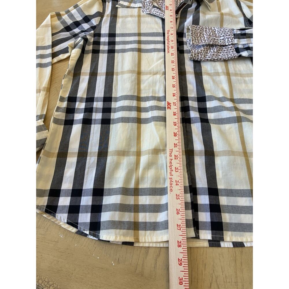 Tizzie Button Down Shirt Plaid Stripe Chains Flip Cuffs Preppy Modern Luxury L - Picture 7 of 14